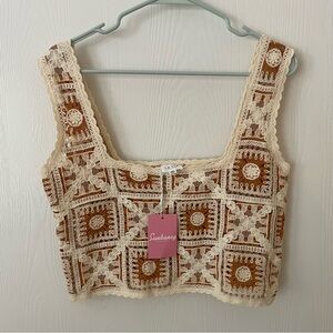 NWT Le Lis Crochet Tank Top Cream and Brown